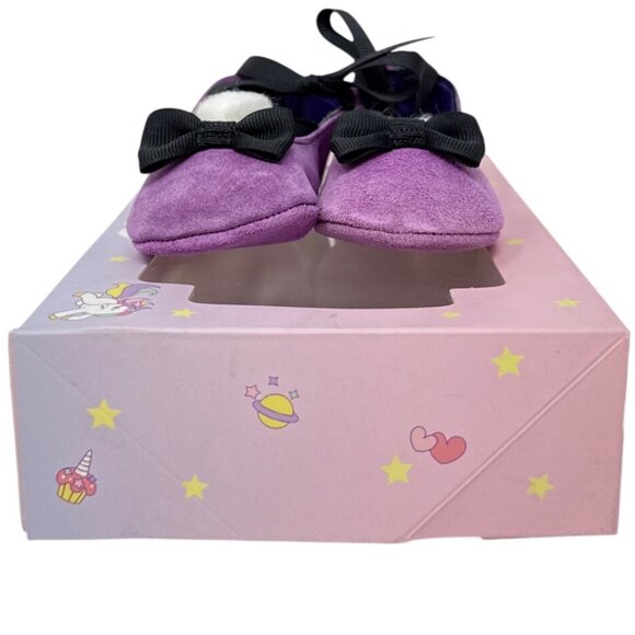 Unicorn Designers Touch by Baby Deer Leather Uppers Purple with Black Bow Size - Picture 2 of 6